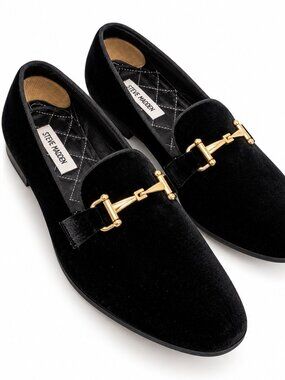 Steve Madden Men's Black Velvet Gold Horsebit Loafers Dress Shoes Size 8